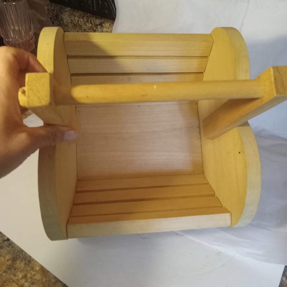 Slatted Decorative Wooden Basket with one handle - Handmade. Large. Cottagecore